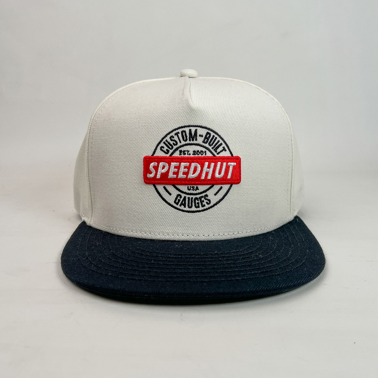 Flat Brim White Hat - Speedhut Patch Logo