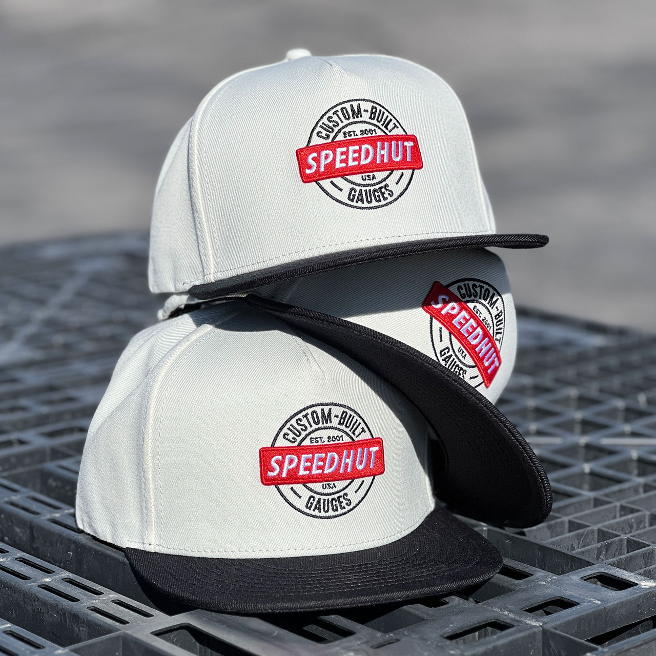 Flat Brim White Hat - Speedhut Patch Logo